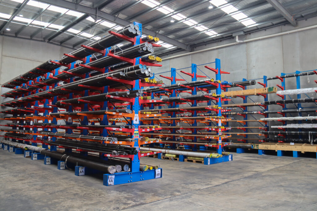 Wide shot of VH Steels warehouse shelving